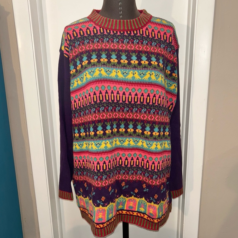 United Colors of Benetton vintage sweater multi-color women’s large 80s 90s bird